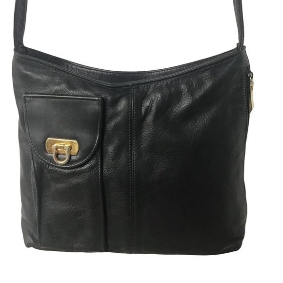 New York Black Leather Shoulder Bag With Sunglasses Compartment - Picture 2 of 9